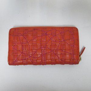 Clever Carriage Company Leather embroidered zip around wallet orange pink clutch